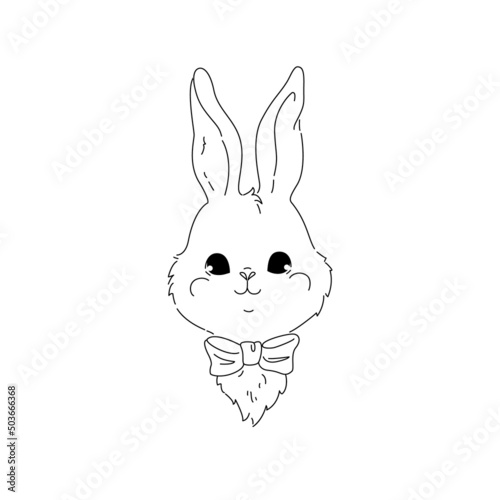 Cute bunny line art portrait. Simple hipster rabbit drawing.