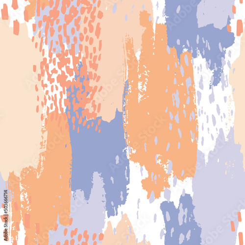 Abstract irregular dashed, blobs textures seamless pattern. Hand drawn doodle...