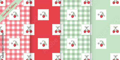 cute seamless patterns set with strawberries