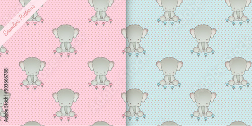 Canvas Print pattern of elephants and dots