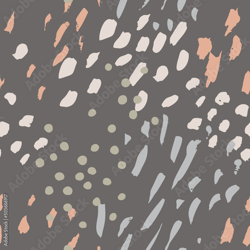 Hand drawn brush strokes seamless pattern. Abstract hand painted dots, spots,...