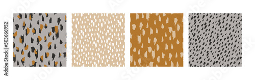 Hand drawn brush strokes seamless pattern set. Abstract hand painted dots, sp...