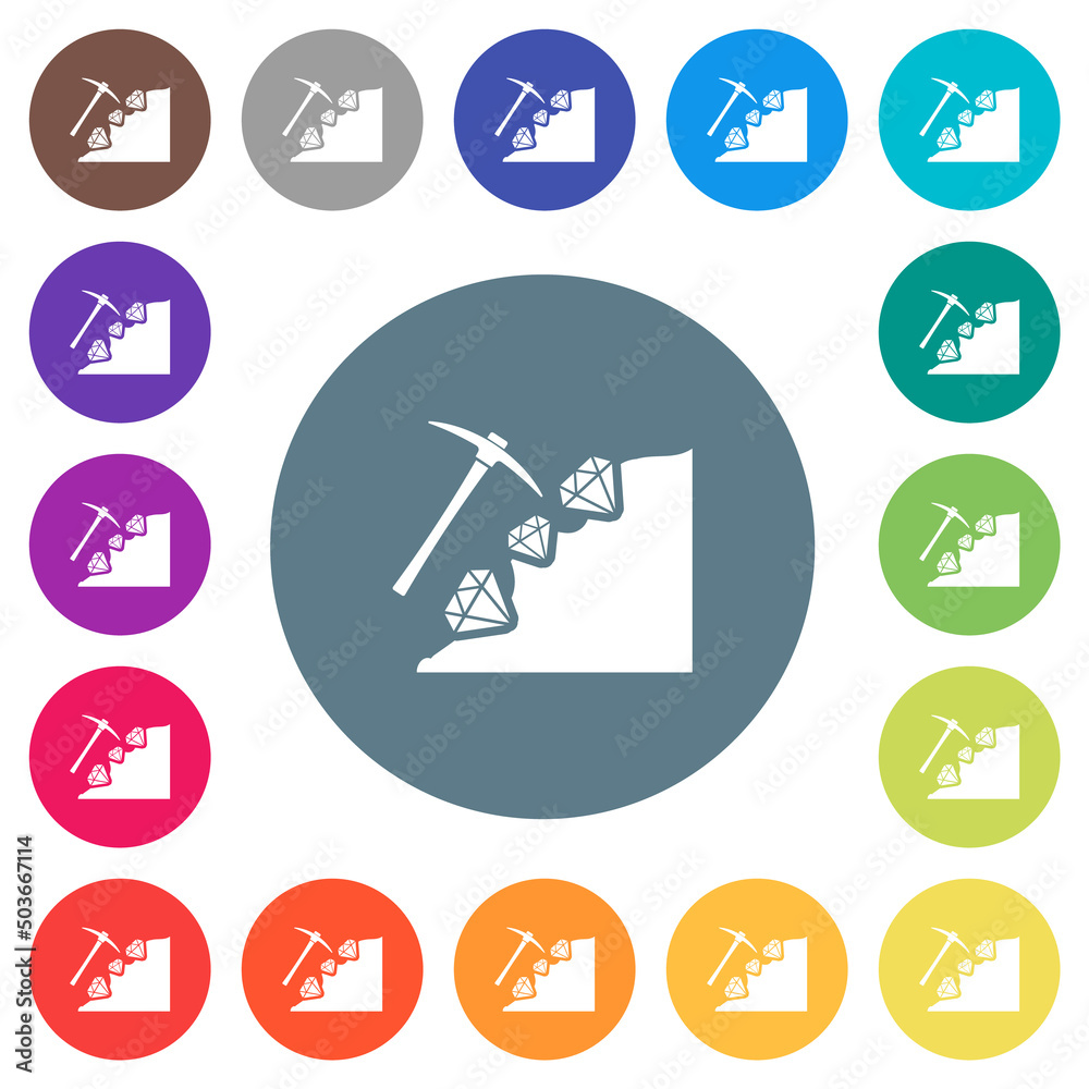 Diamond mining flat white icons on round color backgrounds Diamond mining flat white icons on round color backgrounds