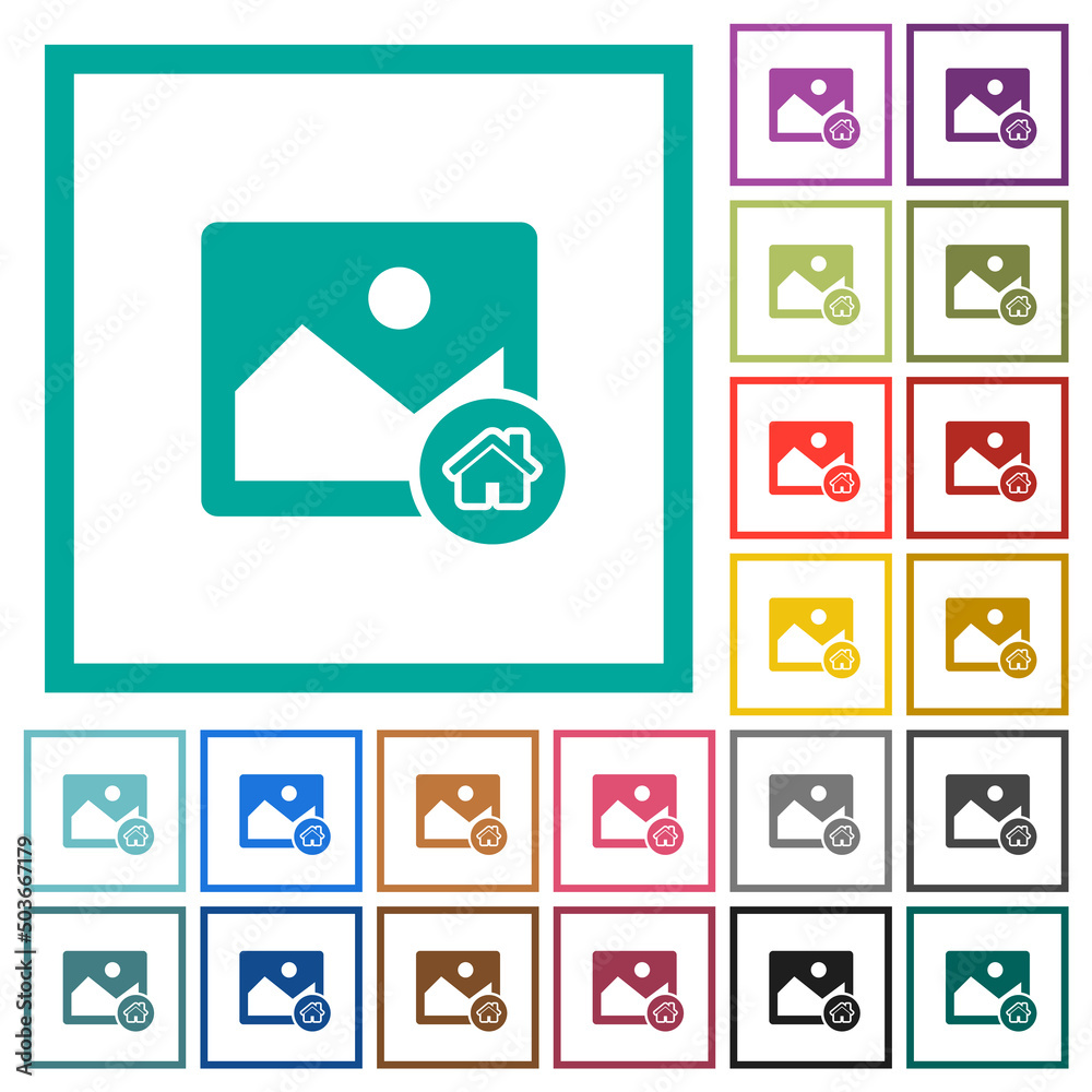 Image home flat color icons with quadrant frames