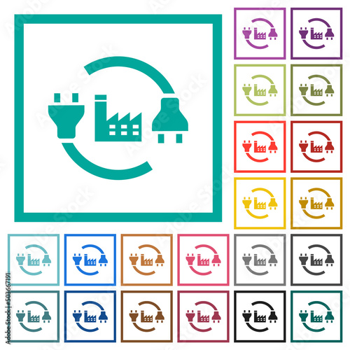 Power plant flat color icons with quadrant frames