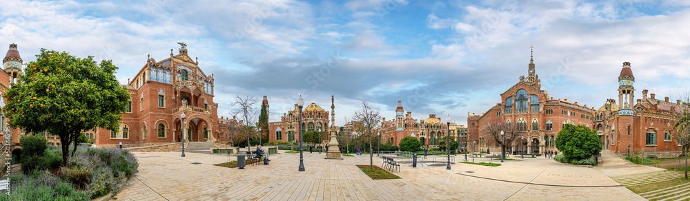 Fototapeta premium Hospital de la Santa Creu i Sant Pau complex, the world's largest Art Nouveau Site in Barcelona, Spain 
