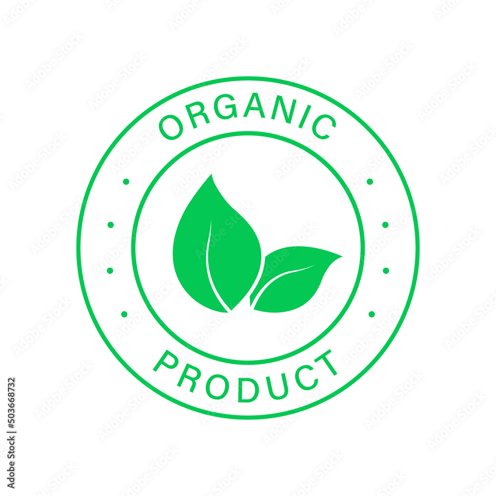 Organic Food Label. Bio Healthy Eco Food Line Sign. 100 Percent Organic Green Icon. Natural and Ecology Product Vegan Food Sticker. Isolated Vector Illustration