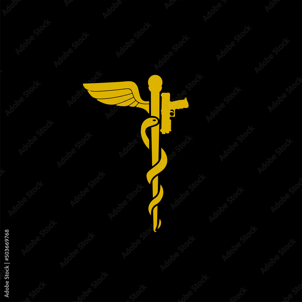 Caduceus Medic Pistol Abstract Mark Pictorial Emblem Logo Symbol Iconic Creative Modern Minimal Editable in Vector Format Caduceus Medic Pistol Abstract Mark Pictorial Emblem Logo Symbol Iconic Creative Modern Minimal Editable in Vector Format