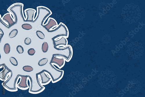 Covid-19 background with coronavirus shape and copy space for text. The different colors of the spike proteins symbolize different mutations and new variants.