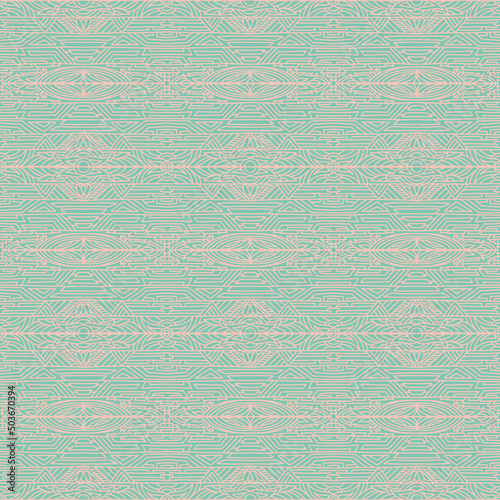seamless pattern drawn with geometric ornaments in old style with brown and green colors  vector seamless pattern