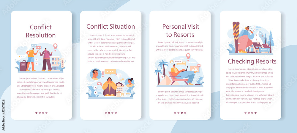 Tour agent mobile application banner set. Vacation organization agency Tour agent mobile application banner set. Vacation organization agency