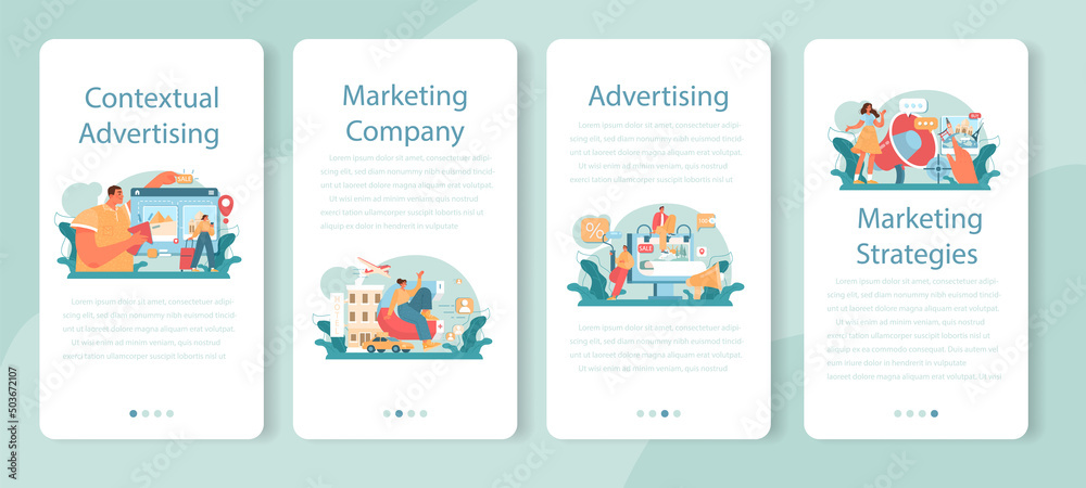 Travel agency marketing campaign mobile application banner set