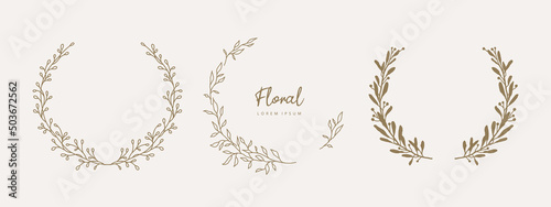 Hand drawn floral frames with branch and leaves. Elegant logo template. Vector illustration for labels, 
branding business identity, wedding invitation