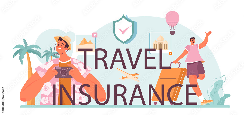 Travel insurance typographic header. Visa application approving