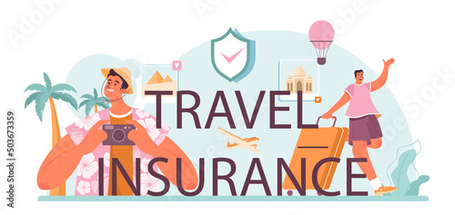 Travel insurance typographic header. Visa application approving