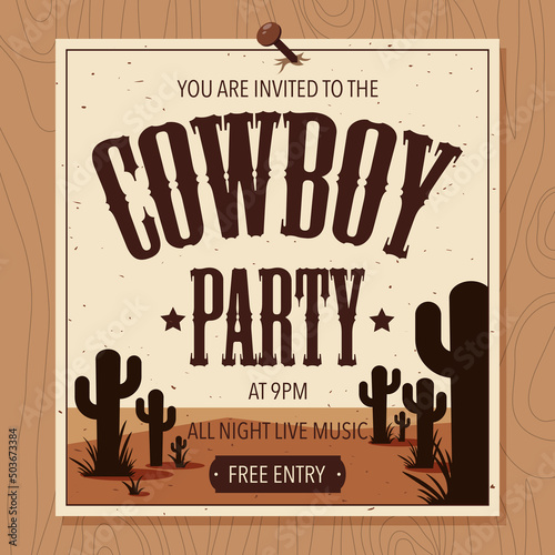 Cowboy party vector illustration in flat style Fototapet