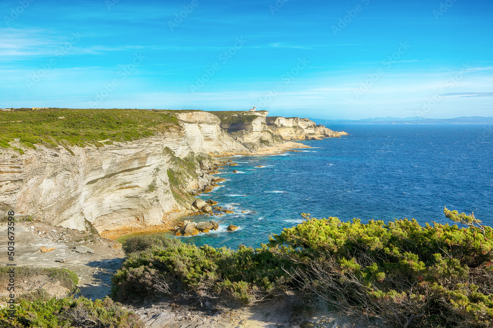 Breathtaking view of cliffs near old town Bonifacio.
