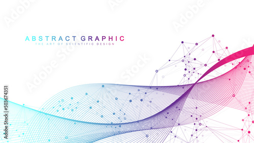 Geometric abstract background with connected lines and dots. Connectivity flow point. Molecule and communication background. Graphic connection background for your design. Vector illustration.