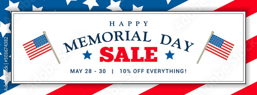 Happy Memorial Day Sale banner on Flag of the United States vector design.