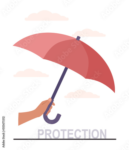 Protection concept. Safety and care for people. Shield  umbrella