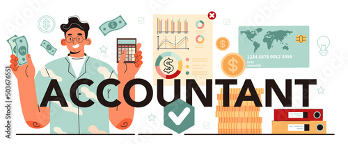 Accountant typographic header. Professional bookkeeper. Tax calculating