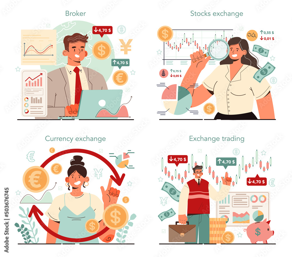 Financial broker set. Income investment and saving. Business character