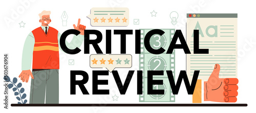 Critical review typographic header. Journalist making review and ranking