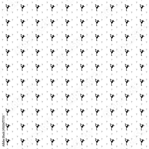 Square seamless background pattern from black figure skating symbols are different sizes and opacity. The pattern is evenly filled. Vector illustration on white background