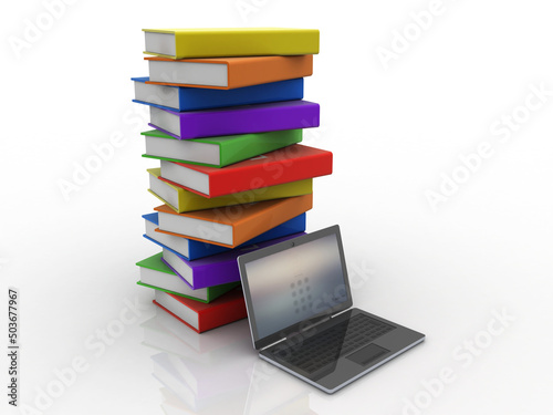 3d rendering book with laptop