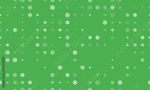 Seamless background pattern of evenly spaced white no photo symbols of different sizes and opacity. Vector illustration on green background with stars