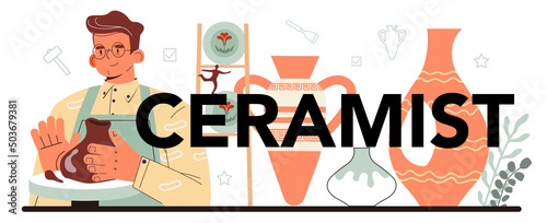 Ceramist typographic header. Creating sculpture of the marble