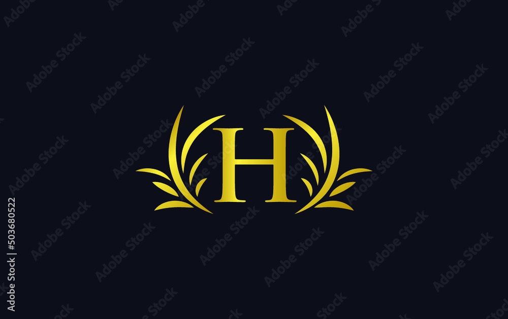 Golden laurel wreath leaf logo vector with the letters and alphabets H Golden laurel wreath leaf logo vector with the letters and alphabets H