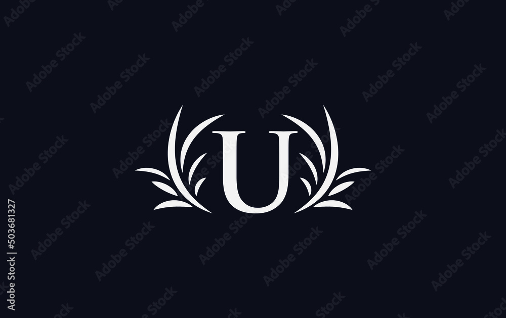 Golden laurel wreath leaf logo vector with the letters and alphabets U