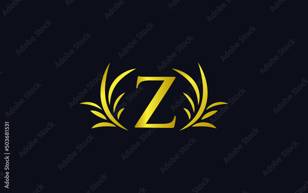 Golden laurel wreath leaf logo vector with the letters and alphabets Z Golden laurel wreath leaf logo vector with the letters and alphabets Z