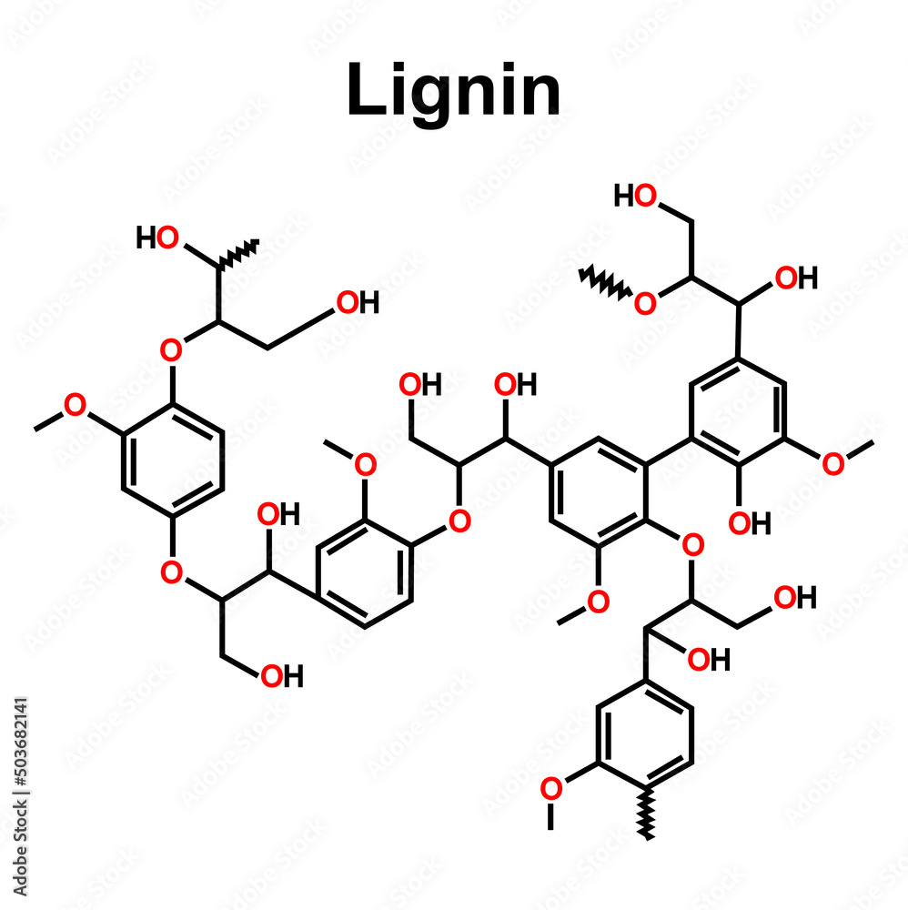 Lignin Fiber Molecule. Chemical Structure. Skeletal Formula. Vector