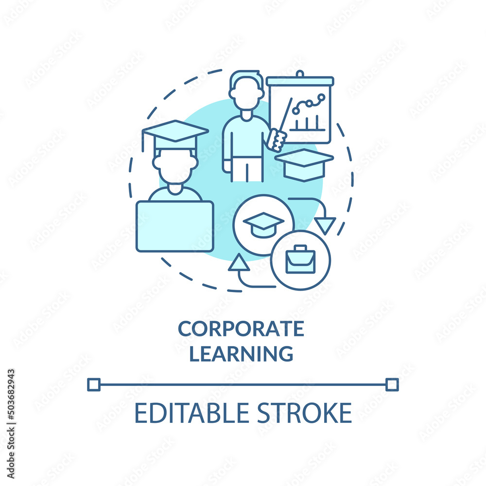 Corporate learning turquoise concept icon. Latest demand skill in development abstract idea thin line illustration. Isolated outline drawing. Editable stroke. Arial, Myriad Pro-Bold fonts used