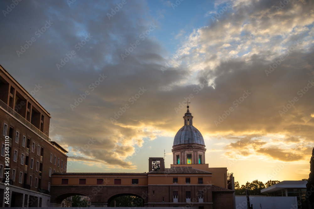 Sunset over the church San Girolamo Rome Italy