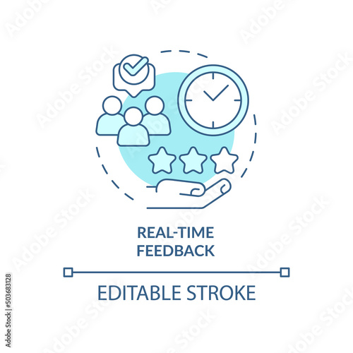 Real-time feedback turquoise concept icon. Tendency in skill development abstract idea thin line illustration. Isolated outline drawing. Editable stroke. Arial, Myriad Pro-Bold fonts used