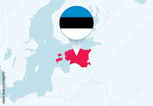 Europe with selected Estonia map and Estonia flag icon.