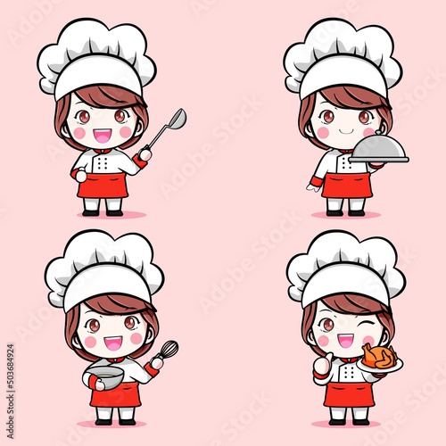 Set of cute chef girl
