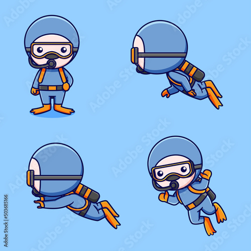 vector collection of cute scuba divers