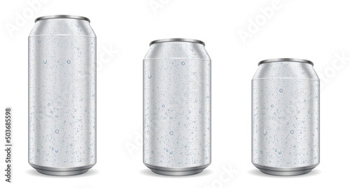 Aluminum cans with water drops realistic design