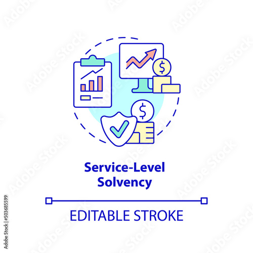 Service level solvency concept icon. Cover service obligations. Budget balance abstract idea thin line illustration. Isolated outline drawing. Editable stroke. Arial, Myriad Pro-Bold fonts used