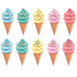 set of ice cream on a transparent background. popsicles, cream and chocolate cones. vector illustration, for advertising and pastry