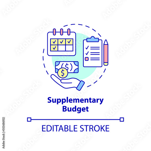 Supplementary budget concept icon. Additional financial program. Budgeting type abstract idea thin line illustration. Isolated outline drawing. Editable stroke. Arial, Myriad Pro-Bold fonts used
