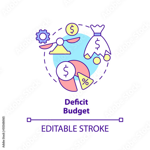 Deficit budget concept icon. Expenses exceed revenue. Budgeting classification abstract idea thin line illustration. Isolated outline drawing. Editable stroke. Arial, Myriad Pro-Bold fonts used