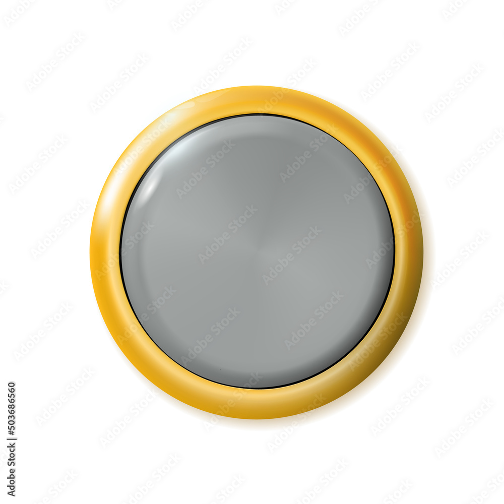 Realistic matte gray button. Metal circle Ui component. Vector illustration for your design.