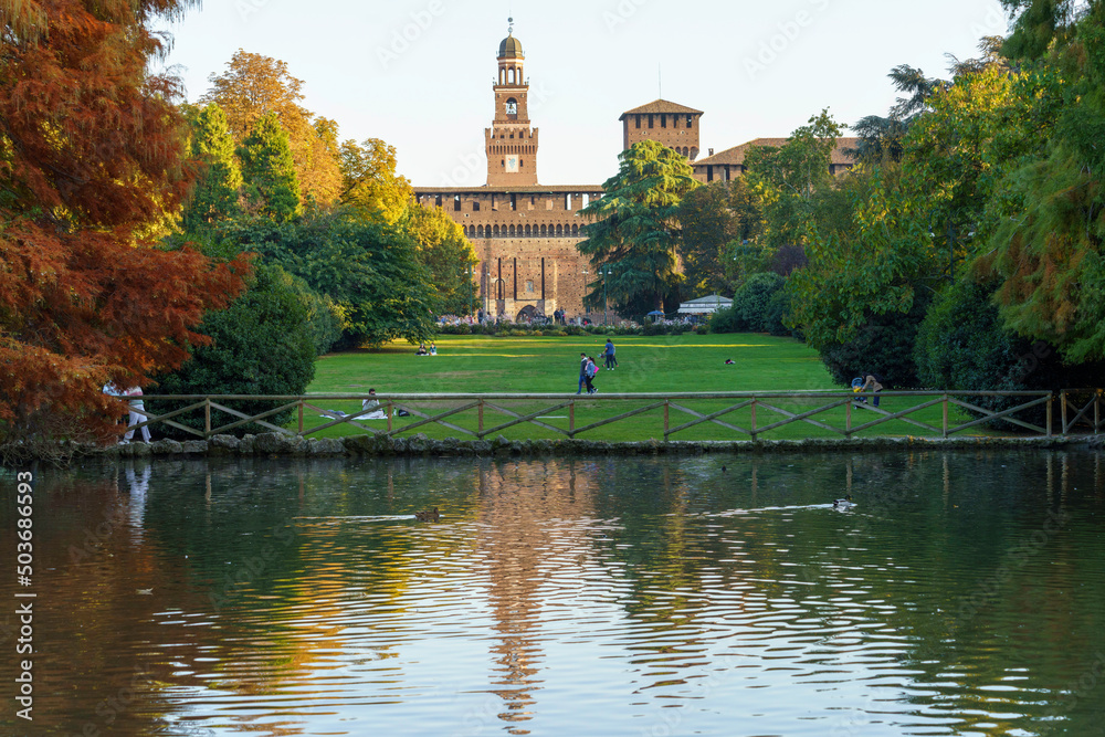Fototapeta premium The Sempione park in Milan at fall