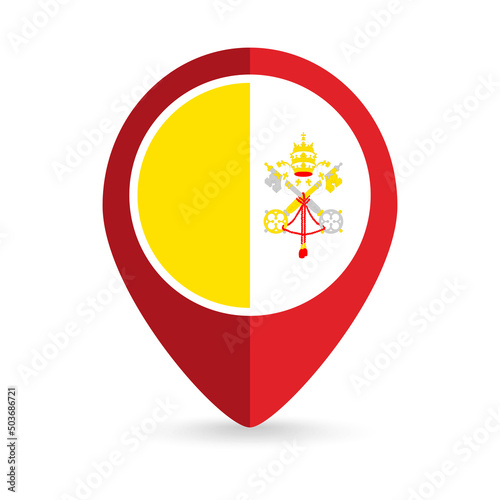 Map pointer with country Vatican City. Vatican City flag. Vector illustration.