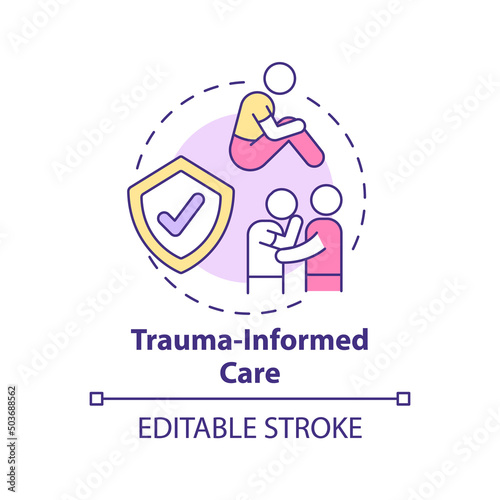 Trauma informed care concept icon. Patient healing. Mental health trend abstract idea thin line illustration. Isolated outline drawing. Editable stroke. Arial, Myriad Pro-Bold fonts used